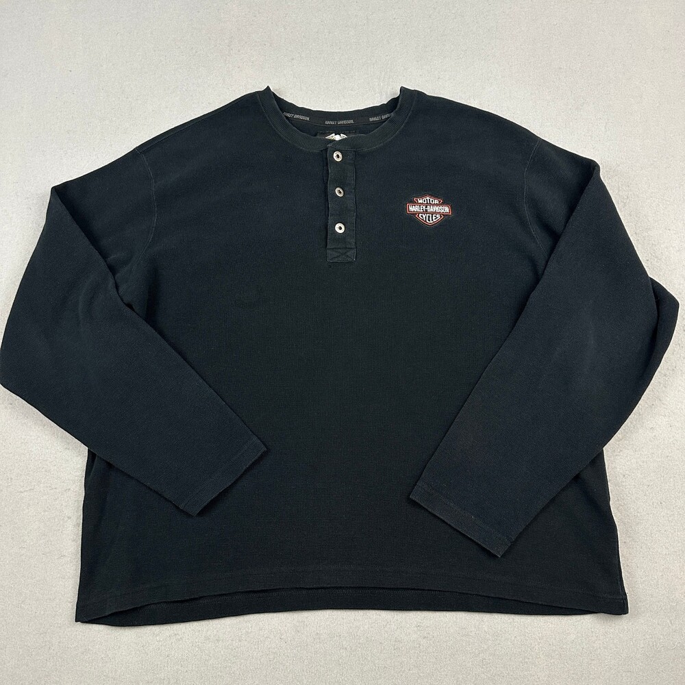 Harley Davidson Sweater Men 2XL Black Graphic Crewneck Thermal Pullover XXL *